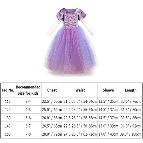 IWEMEK Sofia el Primer Traje de Princesa Rapunzel Disfraz Carnaval para Ninas Halloween Navidad Cumpleaños Cosplay Costume Vestido Largo de Fiesta de Baile de Tul Morado 3-4 Años