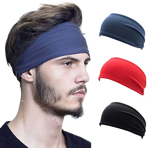 IYOU Diademas Deportivas Yoga Sweatband Bandas para el cabello Fitness Diadema ancha de algodón Cintas de pelo para fitness para mujer y hombres (paquete de 3)