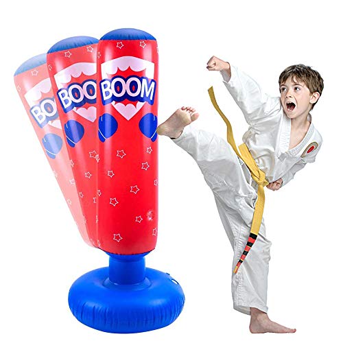 JanTeelGO Saco de Boxeo Inflable para niños de 120 cm, Saco de Boxeo Independiente Que se recupera para Practicar Kickboxing, kárate, Taekwondo para aliviar la energía acumulada (Rojo, 120cm)