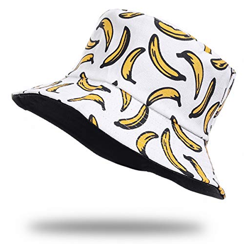 Jazmiu - Sombrero unisex, tipo pescador, de moda, estampado con dibujos de frutas, ideal para actividades al aire libre, reversible, se puede doblar para guardar Ba Blanco Taille unique