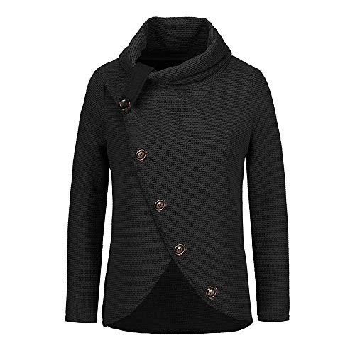 Jerseys De Punto para Mujer Cuello de Tortuga Manga Larga Suelto Prendas de Punto Suéter Irregular Jerséis Collar de la Pila Tops Cálido Otoño Invierno riou (z-Black, XXL)