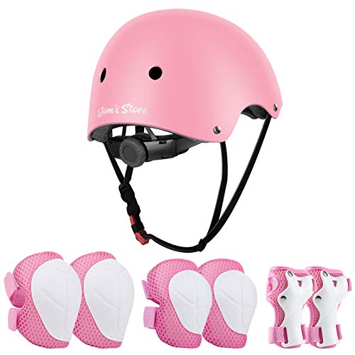 JIM'S STORE Casco y Protecciones Ajustable Infantiles Rodilleras Coderas，Set di Casco 7 Piezas para Scooter Ciclismo Rodillo Patinaje