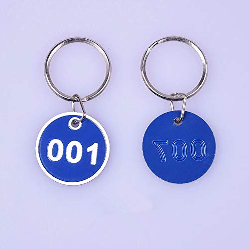 Juego de llaveros con chapas de metal numeradas, de aleación de aluminio, para llaves, número de identificación, llaveros numerados, 50 unidades, azul, 1 to 50