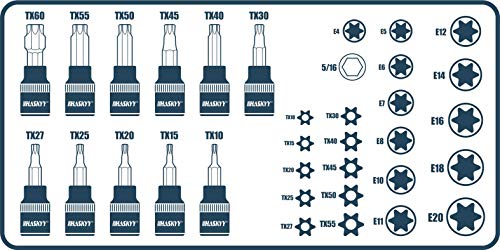 Juego de Llaves de Vaso Torx de 36 Piezas I Juego de Tuercas E4-E20 I Juego Torx T10-T60 I Llave Carraca I Puntas de Llaves de Vaso Insertas I Herramientas Taller Mecanico