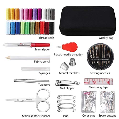 JUNING Kit de Costura,Costurero 130 pcs Accesorios Costura Kit de Accesorios para el Viajes y Principiantes y emergencias (A-Normal)