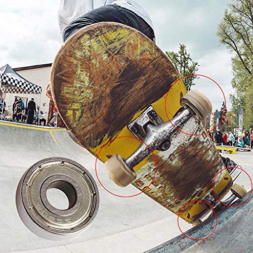 JZZJ 608 ZZ Rodamiento de Bolas de Plata con rodamiento de Placa Larga, Adecuado para ABEC, rodamiento Sellado sin fricción, 8 Piezas (8 mm x 22 mm x 7 mm) para Patines, patinetas y Scooters