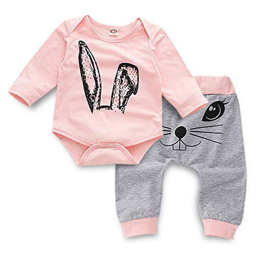 K-youth Ropa Bebé Niña Conjunto Niña Pantalon y Top Fiesta Bebé Niña Niños Mamelucos de Manga Larga de Conejo de impresión Elegante Otoño Ropa para Bebe Niña Recien Nacido Baratos(Rosa, 0-6 Meses)