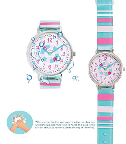 KIDDUS Reloj Educativo para niña, Chica, Chico. De Pulsera, analógico. Time Teacher fácil de Leer para Aprender la Hora. Ejercicios incluídos. Mecanismo de Cuarzo japonés. RE0277B Turquesa y Rosa