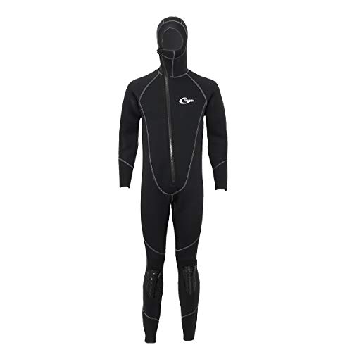 KINGDUO Yon Sub 5MM Neopreno Cremallera Frontal Buceo Snorkeling Traje de baño Conjunto Mangas largas Hombres Traje de Surf Traje de Surf con Capucha - XL