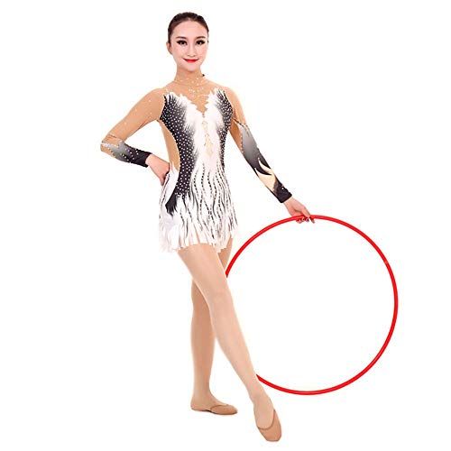 Kmgjc Maillot de Gimnasia rítmica Maillot de Mujer for Mujer Marfil Spandex Alta Elasticidad Estampado Hecho a Mano Sombreado Manga Larga Competencia Ballet Dance Training (Color : Ivory, Size : XXL)