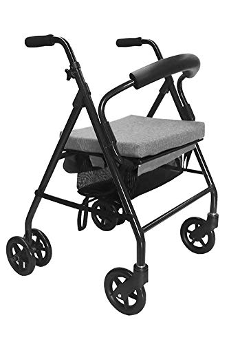 KMINA - Andadores ancianos plegable, Andadores adultos con asiento, Andadores ancianos 4 ruedas, Andadores ancianos frenos por presion, COMFORT Gris Freno Presión