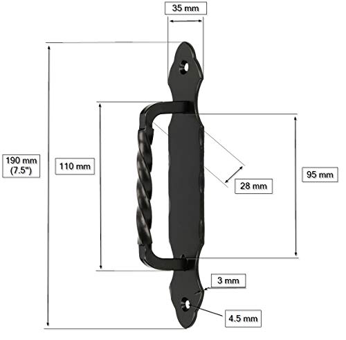 KOTARBAU® - Tirador de puerta de hierro forjado de 190 mm, color negro