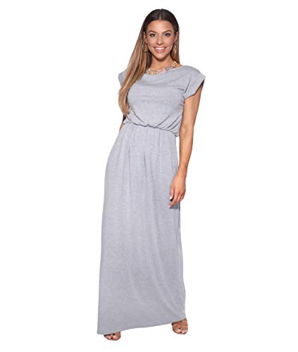 KRISP Vestido Mujer Tallas Grandes Largo Barato Casual Ibicenco De Día Ropa Hippie Online Ofertas, (Gris (3269), 38 EU (10 UK)), 3269-GRY-10