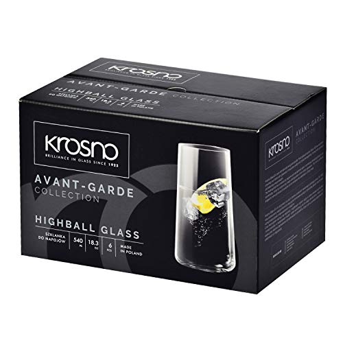 Krosno Grande Vasos de Agua Highball | Set 6 Piezas | 540 ML | Avant-Garde Collection Uso en Casa, Restaurante y en Fiestas | Apto para Microondas y Lavavajillas