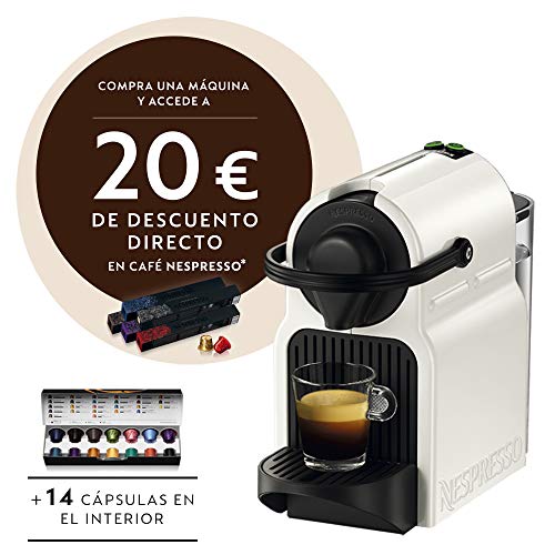 Krups Nespresso Inissia XN1001 - Cafetera monodosis de cápsulas Nespresso, 19 bares, apagado automático, color blanco