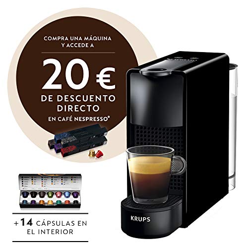 Krups Nespresso XN1108 Essenza Mini Cafetera de cápsulas, 1260 vatios, negra, 0.6 litros (Pack Cápsulas bienvenida incluido)