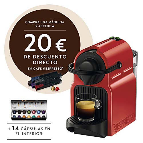 Krups XN1005 Nespresso Inissia - Cafetera monodosis de cápsulas Nespresso, 19 bares, apagado automático, Color Rojo