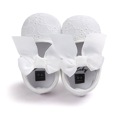 Lacofia Zapatos de Bautizo con Suela Suave Antideslizante Princesa Arco de bebé niñas Blanco 0-3 Meses