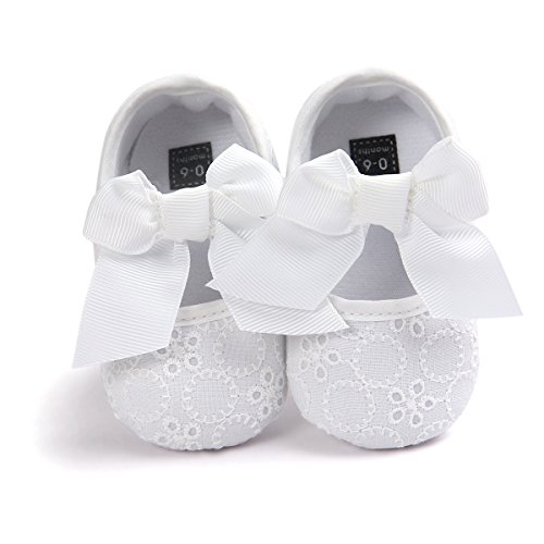 Lacofia Zapatos de Bautizo con Suela Suave Antideslizante Princesa Arco de bebé niñas Blanco 0-3 Meses