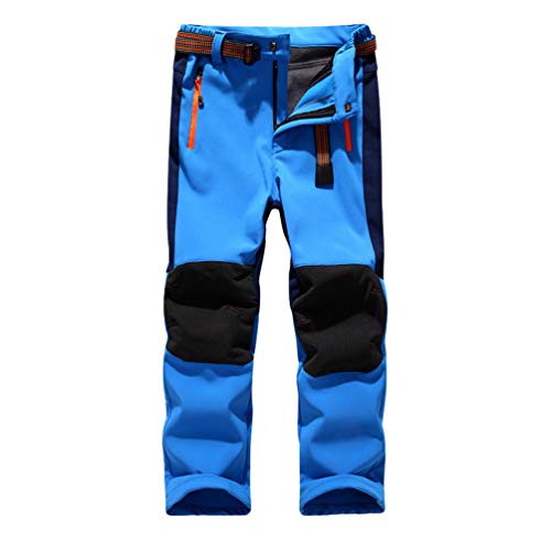 LaoZan Sintético Cachemir Pantalones Senderismo Niño Niña Pantalon Softshell Impermeable Transpirable Pantalones Trekking Montaña (Cielo Azul,M)