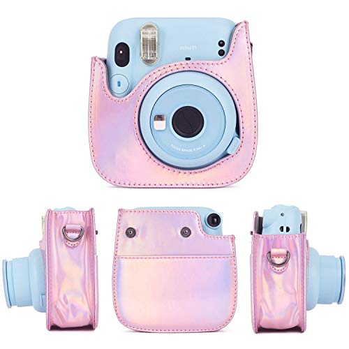 Leebotree Cámara Instantánea Funda Compatible con Instax Mini 11 Cámara Instantánea, Bolsa de Transporte Fabricada en Cuero, Dispone de Una Correa de Proteger y Bolsillo (Rosa Mágica)