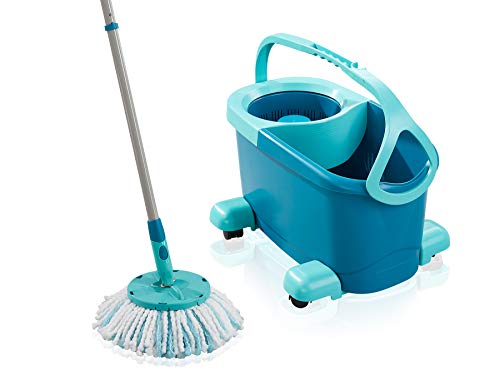 Leifheit Set de fregona rotatoria Clean Twist Disc Mop Ergo 2.0 con ruedas, giratoria con cabezal Micro Duo, set de limpieza en húmedo