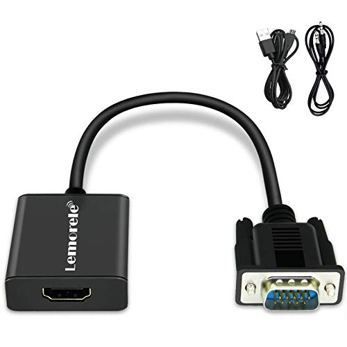 Lemorele VGA a HDMI Adaptador con Audio 1080P 60Hz Conversor VGA Macho a HDMI Hembra Conexión de Computadora Portátil, PC, TV Box con Salida VGA a HDTV, Monitor, Proyector con Entrada HDMI-Negro