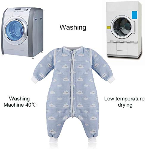 Lictin Saco de Dormir para Bebés-Saco de Dormir para Bebés con Mangas Extraíbles para Bebés Niños de 1-3 años de 75 a 95 cm 2.0 TOG Motivo de Cielo Azul y Nubes Blancas 100% al Algodón Orgánico