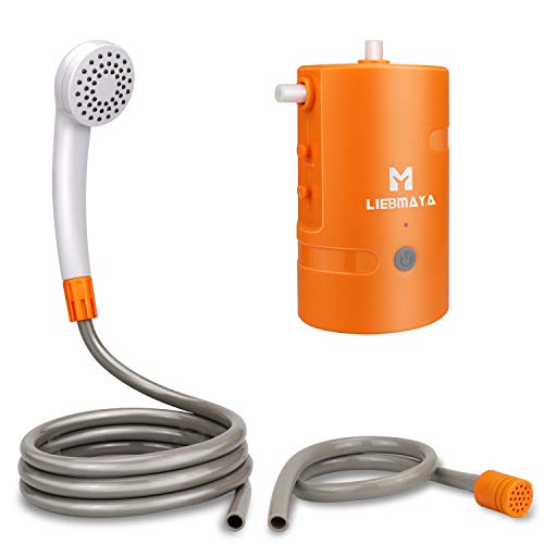 LIEBMAYA Ducha Portátil Ducha de Camping Ducha Exterior, USB Recargable Batería de 4400mAh, Eléctrico Portátil Ducha para Familiares al Aire Libre Excursionismo y Viajes IPX7