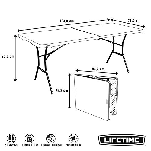 LIFETIME 80471 - Mesa plegable multiusos resistente 184 x 76 x 73,5 cm UV100