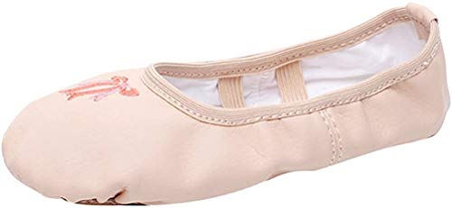 LINNUO Zapatillas Punta de Ballet Suela Partida de Cuero Zapatillas de Ballet para Niños Niñas