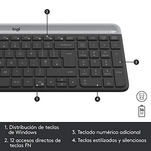 Logitech MK470 Combo Teclado y Ratón Inalámbrico para Windows, 2.4 GHz con Receptor USB Unifying, Diseño Compacto, Batería de Adecuada Duración, Disposición QWERTY Español, Negro