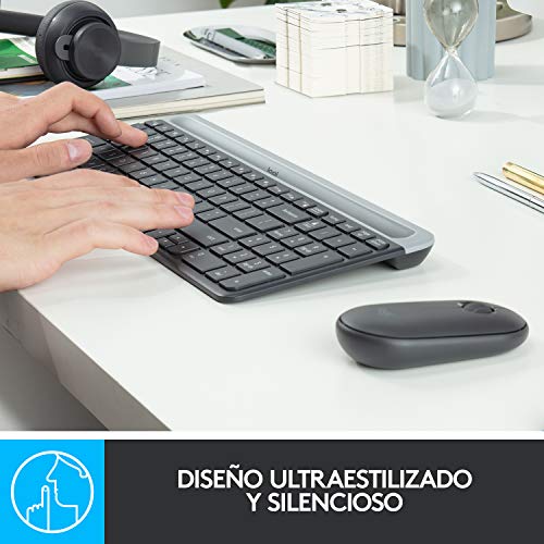 Logitech MK470 Combo Teclado y Ratón Inalámbrico para Windows, 2.4 GHz con Receptor USB Unifying, Diseño Compacto, Batería de Adecuada Duración, Disposición QWERTY Español, Negro