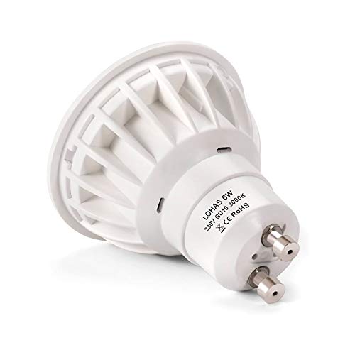 LOHAS® 5 x 6W Gu10 Bombilla Led, Lámparas Halógenas Equivalentes a 50W, Blanco Calído, 3000K, 500lm, Angulo de haz de 120°, 110-240V, No regulable