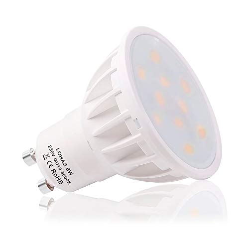 LOHAS® 5 x 6W Gu10 Bombilla Led, Lámparas Halógenas Equivalentes a 50W, Blanco Calído, 3000K, 500lm, Angulo de haz de 120°, 110-240V, No regulable