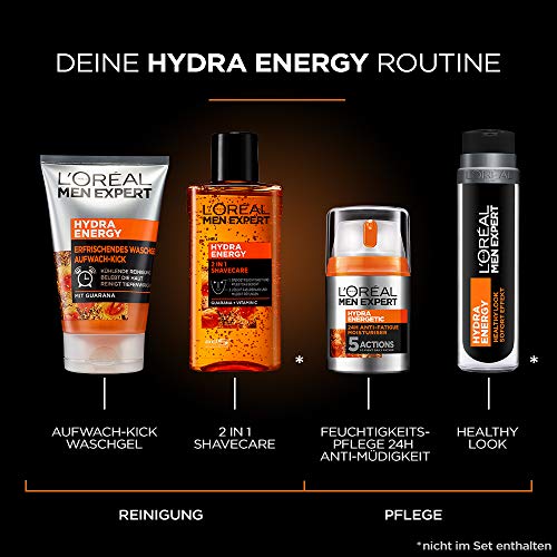 L'Oréal Men Expert Hydra Energy Set de regalo para hombres 24H hidratante con Guarana (50 ml) y gel de lavado (100 ml) para el cuidado facial diario