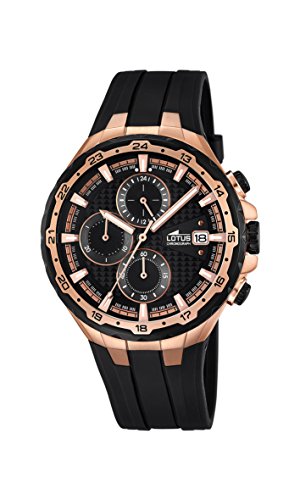 Lotus 18186/1 - Reloj de Pulsera con cronógrafo para Hombre (Mecanismo de Cuarzo, Esfera Negra y Correa de Caucho Negro)