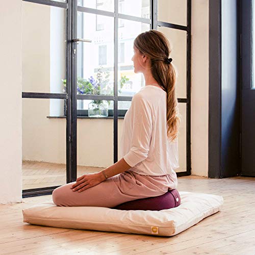 Lotuscrafts Cojin Yoga Meditation Media Luna Shanti - Relleno de Espelta - Cubierta en Algodon Lavable- Cojin Yoga Zafu - Cojin Suelo Media Luna - Meditation Cushion - Certificado Gots