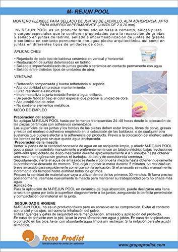 M-REJUN POOL de Tecno Prodist - (1 kg) Mortero flexible para sellado de juntas de baldosas y gresite en piscinas, ceramica, ladrillo, etc, apto para inmersión permanente (Junta 2 a 20 mm) Color Blanco