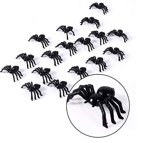 MAGT 50pcs pequeños Juguetes de araña Falsos de plástico Negro, Broma de Halloween Broma apoyos realistas, Accesorios de la decoración del Favor de Partido (2cm)