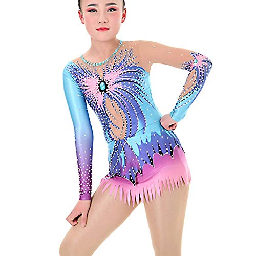 Maillot de Gimnasia rítmica Maillot de Mujer for Mujer Azul Oscuro Spandex Alta Elasticidad Estampado Hecho a Mano Sombreado Manga Larga Competición Ballet Dance Training