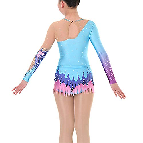 Maillot de Gimnasia rítmica Maillot de Mujer for Mujer Azul Oscuro Spandex Alta Elasticidad Estampado Hecho a Mano Sombreado Manga Larga Competición Ballet Dance Training