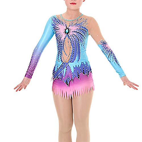 Maillot de Gimnasia rítmica Maillot de Mujer for Mujer Azul Oscuro Spandex Alta Elasticidad Estampado Hecho a Mano Sombreado Manga Larga Competición Ballet Dance Training