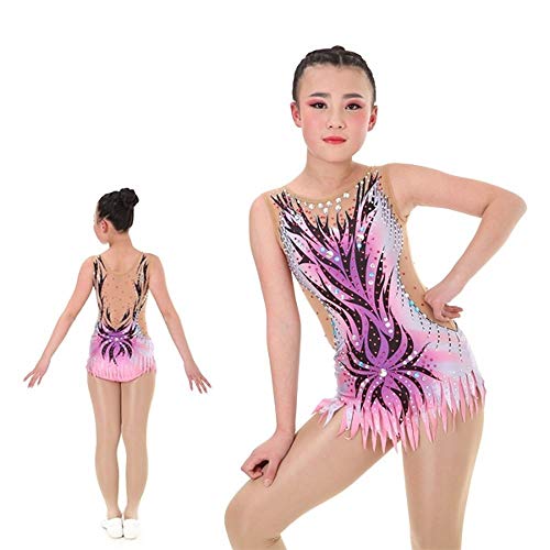 Maillots de Gimnasia rítmica Maillots de Gimnasia artística Maillot de Mujer for Mujer Rosa Alta Elasticidad Hecha a Mano Diamante Sombreado Sin Mangas Competencia Ballet Dance Training