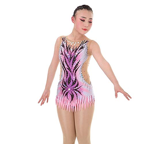 Maillots de Gimnasia rítmica Maillots de Gimnasia artística Maillot de Mujer for Mujer Rosa Alta Elasticidad Hecha a Mano Diamante Sombreado Sin Mangas Competencia Ballet Dance Training