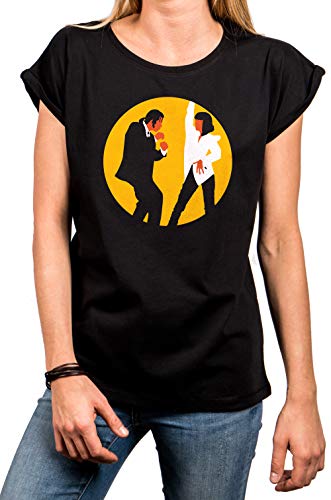 MAKAYA T-Shirt Manga Corta - MIA & Vincent Bailando - Camiseta para Mujer Pulp Fiction Negro Talla L