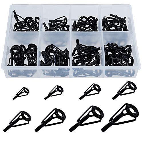 MaoXinTek Guías para Caña de Pescar, 80Pcs Anillos de Punta de caña Kit de reparación Juego de Repuesto en Metal con Anillo de cerámica (8 tamaños)