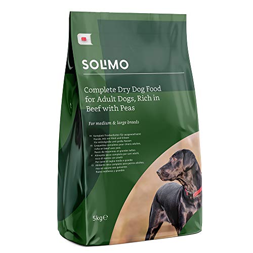 Marca Amazon - Solimo - Alimento seco completo para perro adulto rico en vacuno con guisantes, 1 Pack de 5 kg