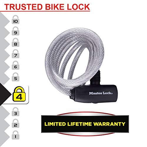 MASTER LOCK Candado Bicicleta [1,8 m Cable] [Llave] [Exterior] [Color al Azar] 8127EURDPRO - Ideal para Bicicleta, Monopatín, Paseante, Cortacésped y Otro Equipo