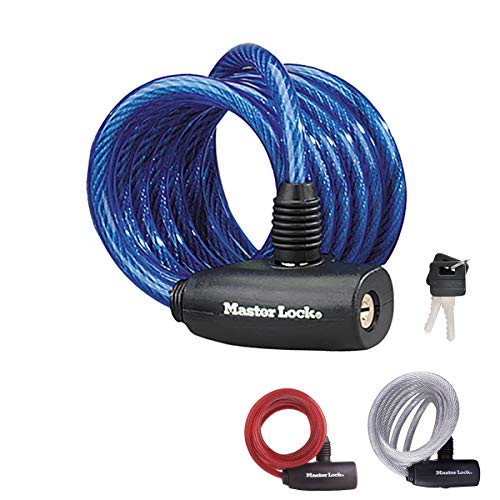 MASTER LOCK Candado Bicicleta [1,8 m Cable] [Llave] [Exterior] [Color al Azar] 8127EURDPRO - Ideal para Bicicleta, Monopatín, Paseante, Cortacésped y Otro Equipo